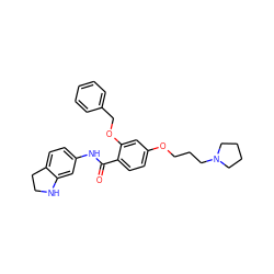 O=C(Nc1ccc2c(c1)NCC2)c1ccc(OCCCN2CCCC2)cc1OCc1ccccc1 ZINC000072181798