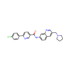 O=C(Nc1ccc2cc(CN3CCCC3)cnc2c1)c1ccc(-c2ccc(Cl)cc2)nc1 ZINC000084651840