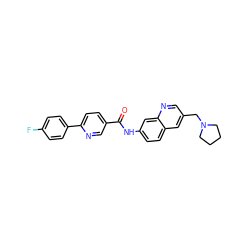 O=C(Nc1ccc2cc(CN3CCCC3)cnc2c1)c1ccc(-c2ccc(F)cc2)nc1 ZINC000084651836