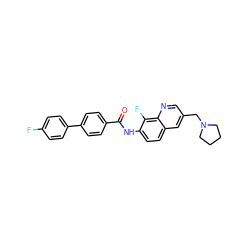 O=C(Nc1ccc2cc(CN3CCCC3)cnc2c1F)c1ccc(-c2ccc(F)cc2)cc1 ZINC000084739243