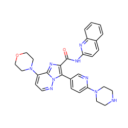 O=C(Nc1ccc2ccccc2n1)c1nc2c(N3CCOCC3)ccnn2c1-c1ccc(N2CCNCC2)nc1 ZINC001772599125