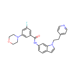 O=C(Nc1ccc2ccn(CCc3ccncc3)c2c1)c1cc(F)cc(N2CCOCC2)c1 ZINC000013607796