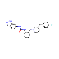 O=C(Nc1ccc2cn[nH]c2c1)N[C@@H]1CCCC[C@H]1CN1CCC[C@@H](Cc2ccc(F)cc2)C1 ZINC000013613322