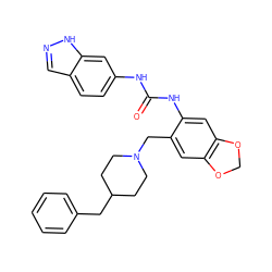 O=C(Nc1ccc2cn[nH]c2c1)Nc1cc2c(cc1CN1CCC(Cc3ccccc3)CC1)OCO2 ZINC000027211633