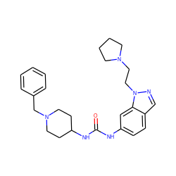 O=C(Nc1ccc2cnn(CCN3CCCC3)c2c1)NC1CCN(Cc2ccccc2)CC1 ZINC000028524190