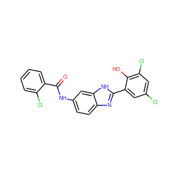 O=C(Nc1ccc2nc(-c3cc(Cl)cc(Cl)c3O)[nH]c2c1)c1ccccc1Cl ZINC000038147888