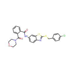 O=C(Nc1ccc2nc(SCc3ccc(Cl)cc3)sc2c1)c1ccccc1C(=O)N1CCOCC1 ZINC000001011599