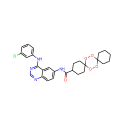 O=C(Nc1ccc2ncnc(Nc3cccc(Cl)c3)c2c1)C1CCC2(CC1)OOC1(CCCCC1)OO2 ZINC001772581223