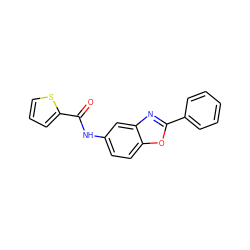 O=C(Nc1ccc2oc(-c3ccccc3)nc2c1)c1cccs1 ZINC000000884412