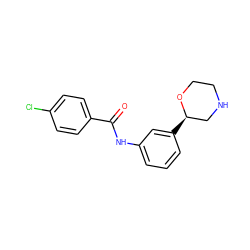 O=C(Nc1cccc([C@@H]2CNCCO2)c1)c1ccc(Cl)cc1 ZINC000117723998