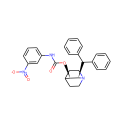 O=C(Nc1cccc([N+](=O)[O-])c1)O[C@@H]1C2CCN(CC2)[C@@H]1C(c1ccccc1)c1ccccc1 ZINC000136877344