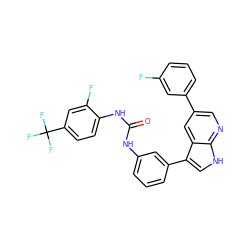 O=C(Nc1cccc(-c2c[nH]c3ncc(-c4cccc(F)c4)cc23)c1)Nc1ccc(C(F)(F)F)cc1F ZINC000043069842