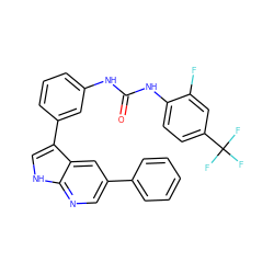 O=C(Nc1cccc(-c2c[nH]c3ncc(-c4ccccc4)cc23)c1)Nc1ccc(C(F)(F)F)cc1F ZINC000043017322