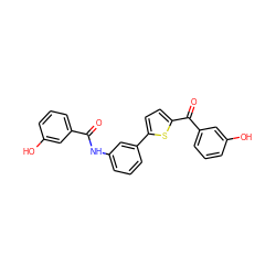 O=C(Nc1cccc(-c2ccc(C(=O)c3cccc(O)c3)s2)c1)c1cccc(O)c1 ZINC000473152869