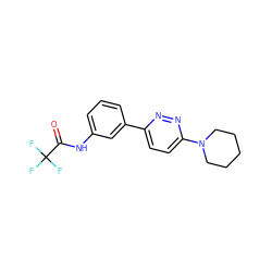 O=C(Nc1cccc(-c2ccc(N3CCCCC3)nn2)c1)C(F)(F)F ZINC000004939820