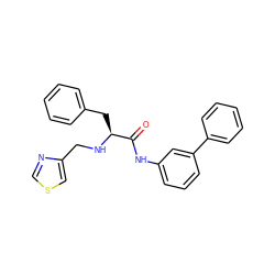 O=C(Nc1cccc(-c2ccccc2)c1)[C@H](Cc1ccccc1)NCc1cscn1 ZINC000084688243