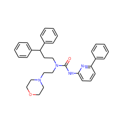 O=C(Nc1cccc(-c2ccccc2)n1)N(CCC(c1ccccc1)c1ccccc1)CCN1CCOCC1 ZINC000103253783