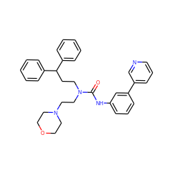 O=C(Nc1cccc(-c2cccnc2)c1)N(CCC(c1ccccc1)c1ccccc1)CCN1CCOCC1 ZINC000095603154