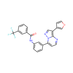 O=C(Nc1cccc(-c2ccnc3c(-c4ccoc4)cnn23)c1)c1cccc(C(F)(F)F)c1 ZINC000049034529