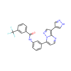 O=C(Nc1cccc(-c2ccnc3c(-c4cn[nH]c4)cnn23)c1)c1cccc(C(F)(F)F)c1 ZINC000049036293