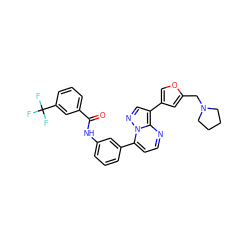 O=C(Nc1cccc(-c2ccnc3c(-c4coc(CN5CCCC5)c4)cnn23)c1)c1cccc(C(F)(F)F)c1 ZINC000049792917