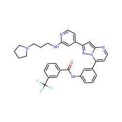 O=C(Nc1cccc(-c2ccnc3cc(-c4ccnc(NCCCN5CCCC5)c4)nn23)c1)c1cccc(C(F)(F)F)c1 ZINC000049802205
