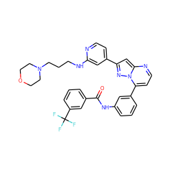O=C(Nc1cccc(-c2ccnc3cc(-c4ccnc(NCCCN5CCOCC5)c4)nn23)c1)c1cccc(C(F)(F)F)c1 ZINC000049780596