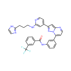 O=C(Nc1cccc(-c2ccnc3cc(-c4ccnc(NCCCc5ncc[nH]5)c4)nn23)c1)c1cccc(C(F)(F)F)c1 ZINC000049793277