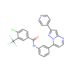 O=C(Nc1cccc(-c2ccnc3cc(-c4ccncc4)nn23)c1)c1ccc(Cl)c(C(F)(F)F)c1 ZINC000049067269