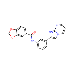 O=C(Nc1cccc(-c2cn3cccnc3n2)c1)c1ccc2c(c1)OCO2 ZINC000004004464