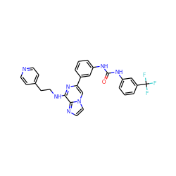 O=C(Nc1cccc(-c2cn3ccnc3c(NCCc3ccncc3)n2)c1)Nc1cccc(C(F)(F)F)c1 ZINC000038218332