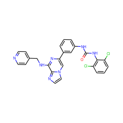 O=C(Nc1cccc(-c2cn3ccnc3c(NCc3ccncc3)n2)c1)Nc1c(Cl)cccc1Cl ZINC000049034055