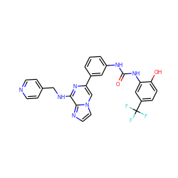 O=C(Nc1cccc(-c2cn3ccnc3c(NCc3ccncc3)n2)c1)Nc1cc(C(F)(F)F)ccc1O ZINC000049021925