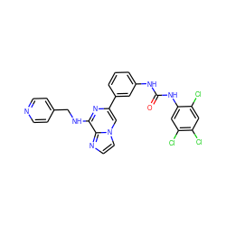 O=C(Nc1cccc(-c2cn3ccnc3c(NCc3ccncc3)n2)c1)Nc1cc(Cl)c(Cl)cc1Cl ZINC000049792637