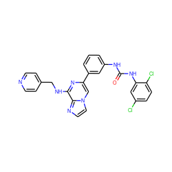 O=C(Nc1cccc(-c2cn3ccnc3c(NCc3ccncc3)n2)c1)Nc1cc(Cl)ccc1Cl ZINC000049032729