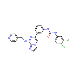 O=C(Nc1cccc(-c2cn3ccnc3c(NCc3ccncc3)n2)c1)Nc1ccc(Cl)c(Cl)c1 ZINC000049032701