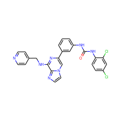 O=C(Nc1cccc(-c2cn3ccnc3c(NCc3ccncc3)n2)c1)Nc1ccc(Cl)cc1Cl ZINC000049033606