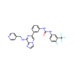 O=C(Nc1cccc(-c2cn3ccnc3c(NCc3ccncc3)n2)c1)Nc1ccc(F)c(C(F)(F)F)c1 ZINC000049792538