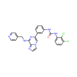 O=C(Nc1cccc(-c2cn3ccnc3c(NCc3ccncc3)n2)c1)Nc1cccc(Cl)c1Cl ZINC000049033478