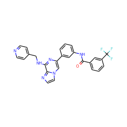 O=C(Nc1cccc(-c2cn3ccnc3c(NCc3ccncc3)n2)c1)c1cccc(C(F)(F)F)c1 ZINC000049032567