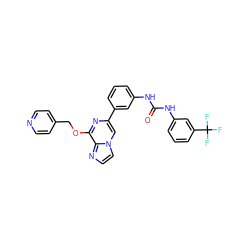 O=C(Nc1cccc(-c2cn3ccnc3c(OCc3ccncc3)n2)c1)Nc1cccc(C(F)(F)F)c1 ZINC000038228533