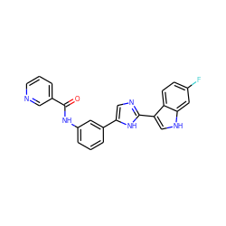 O=C(Nc1cccc(-c2cnc(-c3c[nH]c4cc(F)ccc34)[nH]2)c1)c1cccnc1 ZINC001772638607