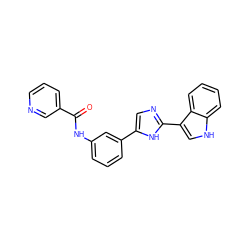 O=C(Nc1cccc(-c2cnc(-c3c[nH]c4ccccc34)[nH]2)c1)c1cccnc1 ZINC001772609093