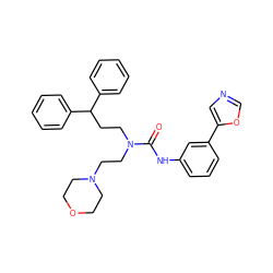 O=C(Nc1cccc(-c2cnco2)c1)N(CCC(c1ccccc1)c1ccccc1)CCN1CCOCC1 ZINC000035261467