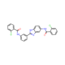 O=C(Nc1cccc(-c2nc3cc(NC(=O)c4ccccc4Cl)ccc3[nH]2)c1)c1ccccc1Cl ZINC000038147874