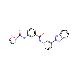 O=C(Nc1cccc(-c2nc3ccccc3[nH]2)c1)c1cccc(NC(=O)c2ccco2)c1 ZINC000002835622