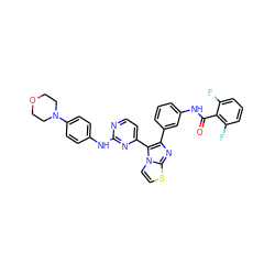 O=C(Nc1cccc(-c2nc3sccn3c2-c2ccnc(Nc3ccc(N4CCOCC4)cc3)n2)c1)c1c(F)cccc1F ZINC000049793807