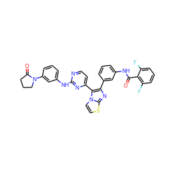 O=C(Nc1cccc(-c2nc3sccn3c2-c2ccnc(Nc3cccc(N4CCCC4=O)c3)n2)c1)c1c(F)cccc1F ZINC000063298051