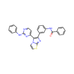 O=C(Nc1cccc(-c2nc3sccn3c2-c2ccnc(Nc3ccccc3)n2)c1)c1ccccc1 ZINC000049072801