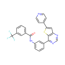O=C(Nc1cccc(-c2ncnc3cc(-c4ccncc4)sc23)c1)c1cccc(C(F)(F)F)c1 ZINC000049114851
